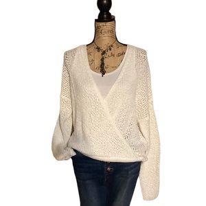 Ee.some white knit overlap long sleeved sweater